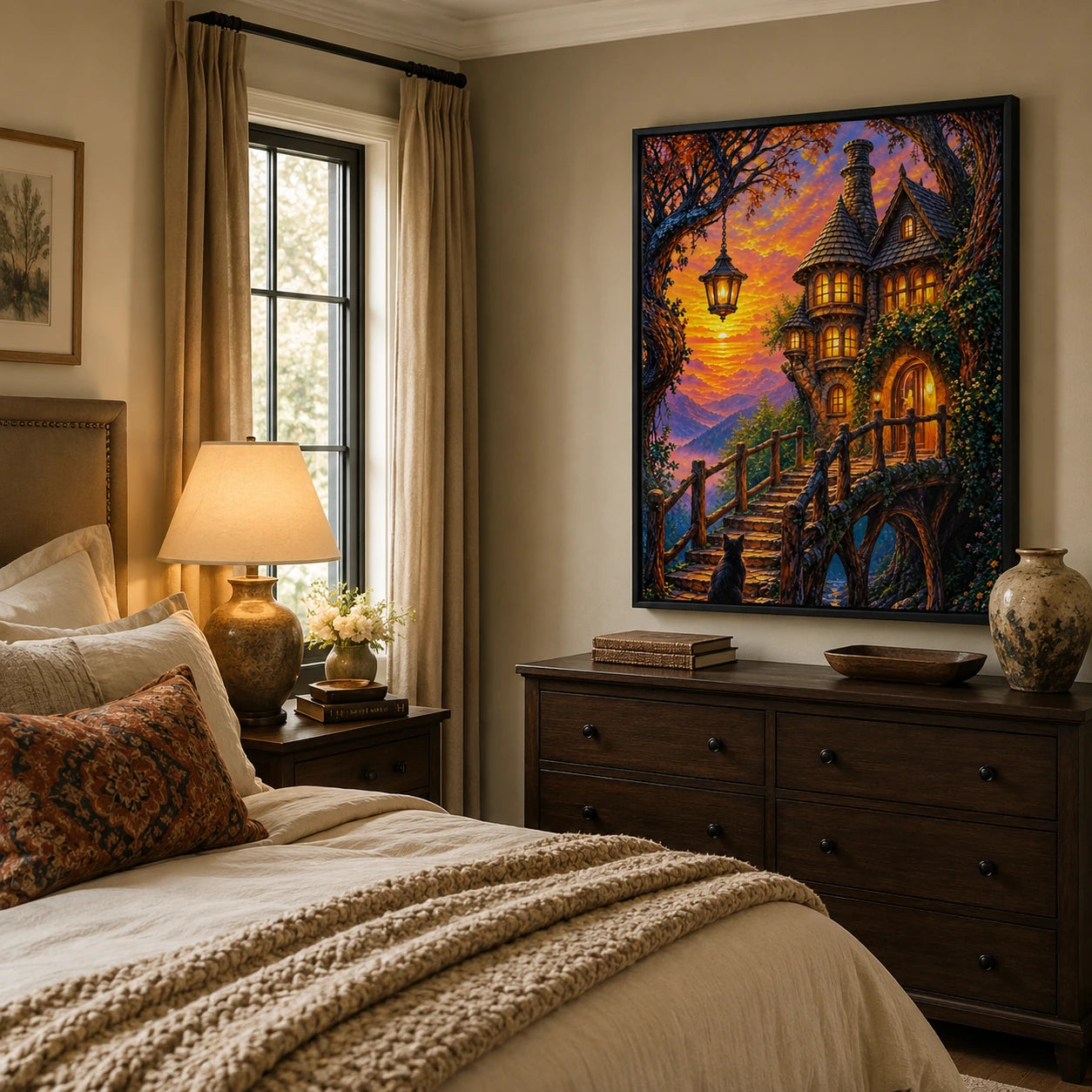 Fantasy Enchanted Castle Cat Canvas Art Print