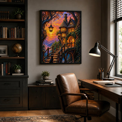 Fantasy Enchanted Castle Cat Canvas Art Print