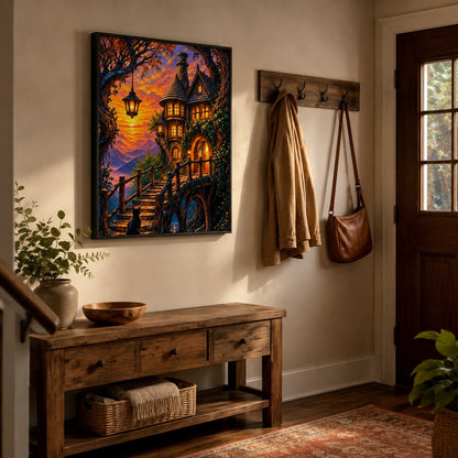 Fantasy Enchanted Castle Cat Canvas Art Print