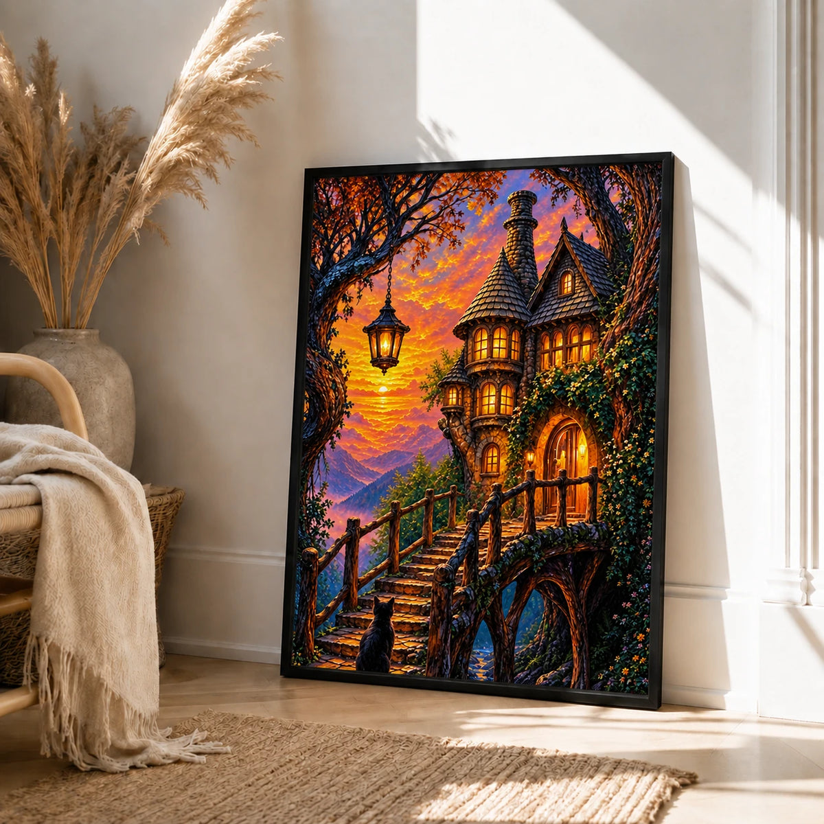 Fantasy Enchanted Castle Cat Canvas Art Print