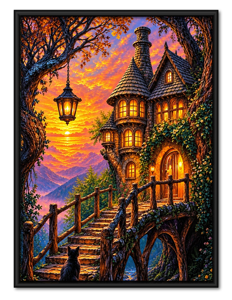 Fantasy Enchanted Castle Cat Canvas Art Print