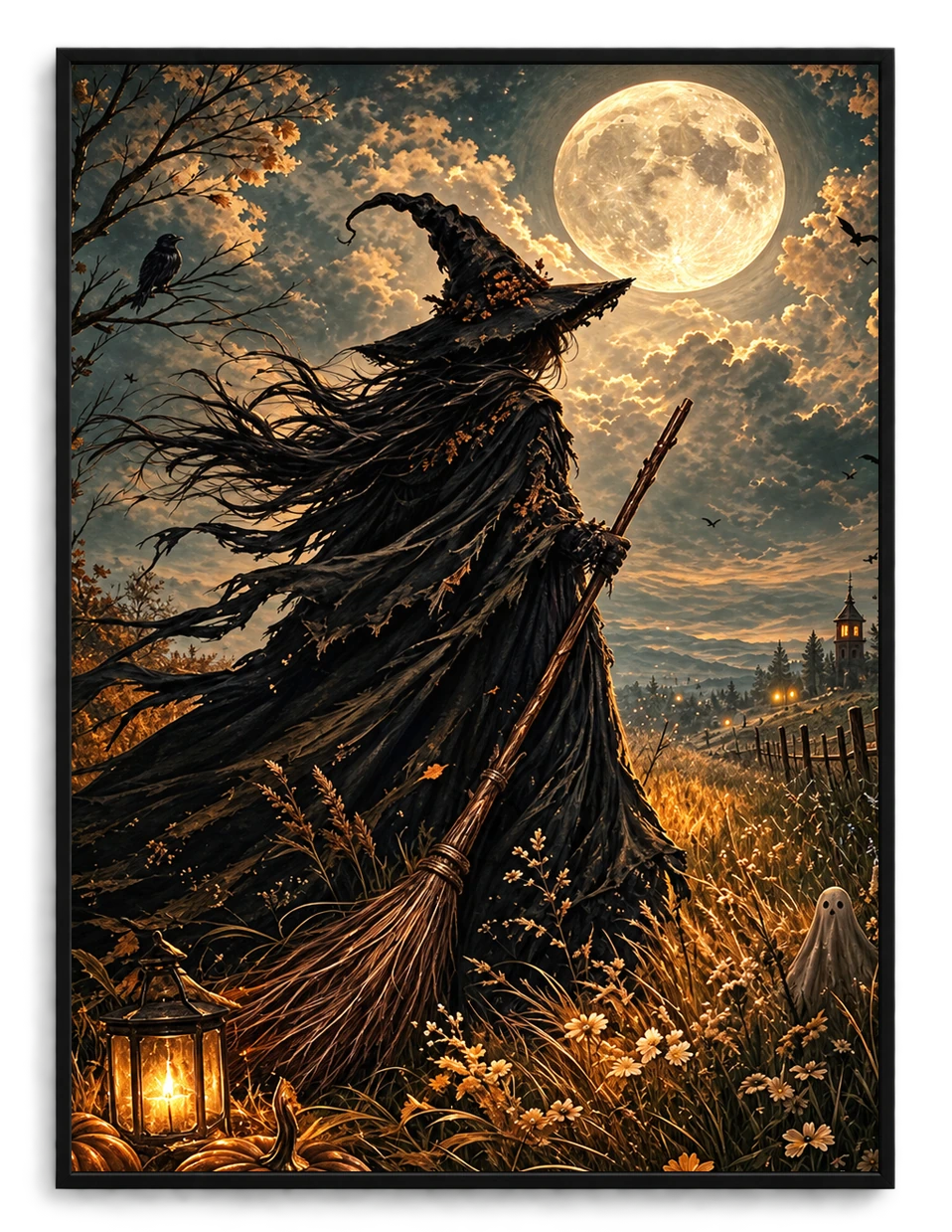 Full Moon Witch Field Gothic Canvas Art