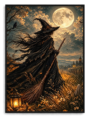 Full Moon Witch Field Gothic Canvas Art