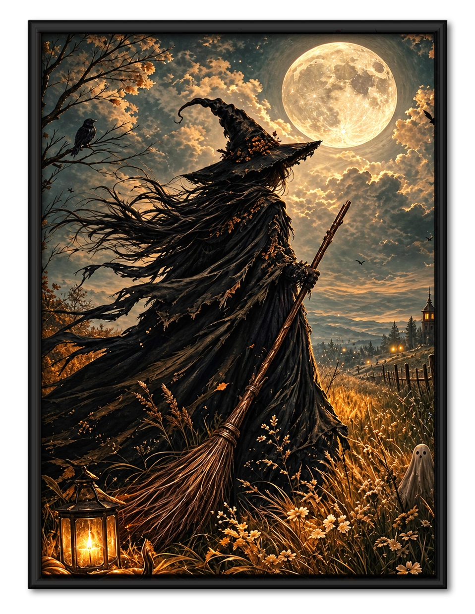 Full Moon Witch Field Gothic Canvas Art