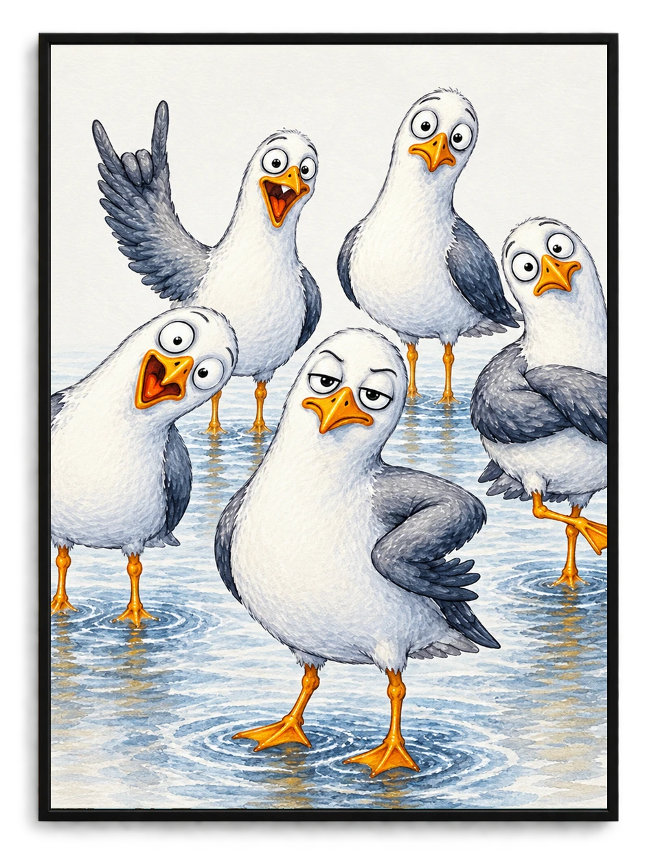 Funny Seagull Gang Coastal Humor Canvas Art