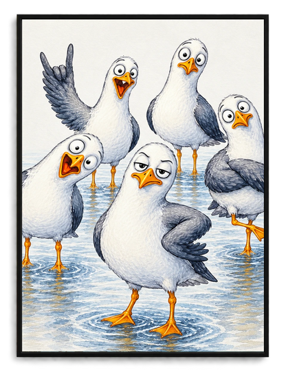 Funny Seagull Gang Coastal Humor Canvas Art
