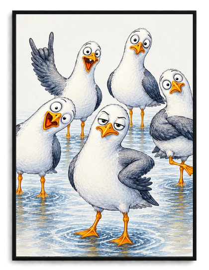 Funny Seagull Gang Coastal Humor Canvas Art