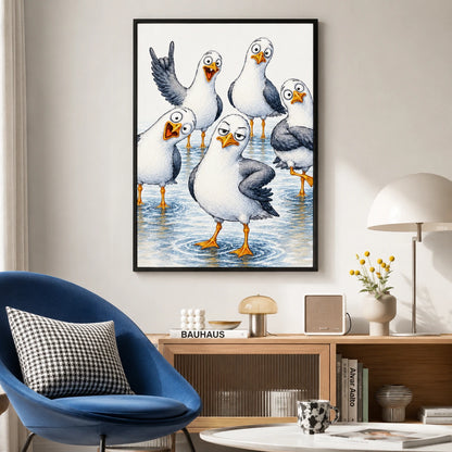 Funny Seagull Gang Coastal Humor Canvas Art