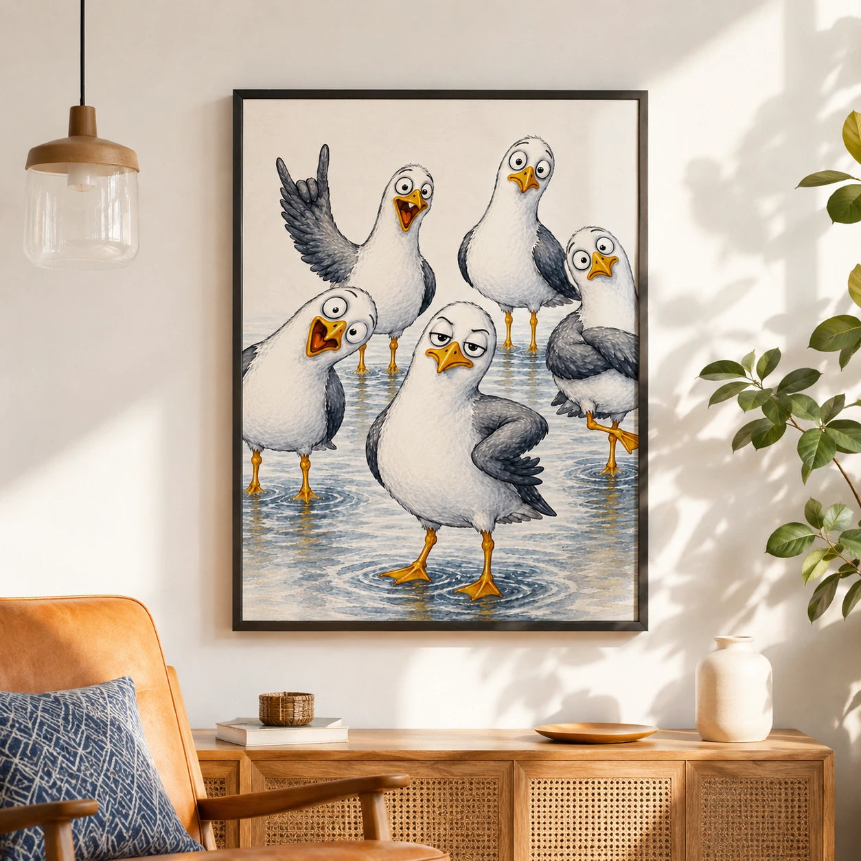 Funny Seagull Gang Coastal Humor Canvas Art