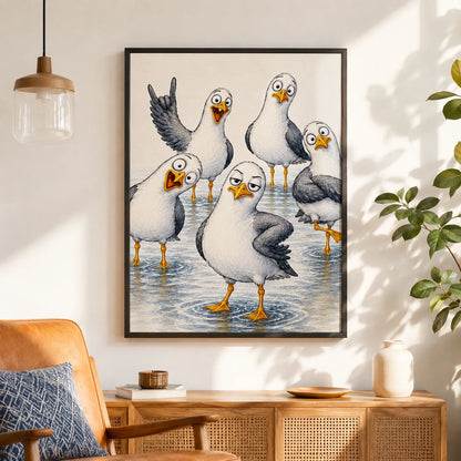 Funny Seagull Gang Coastal Humor Canvas Art