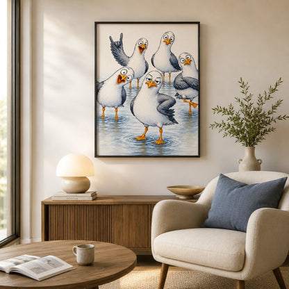 Funny Seagull Gang Coastal Humor Canvas Art