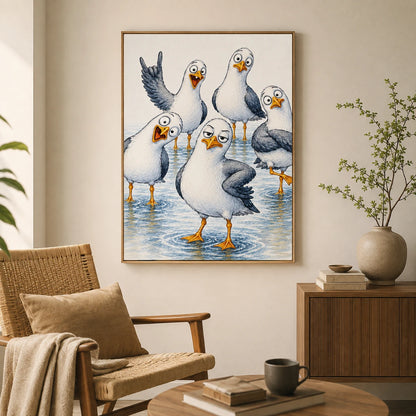 Funny Seagull Gang Coastal Humor Canvas Art