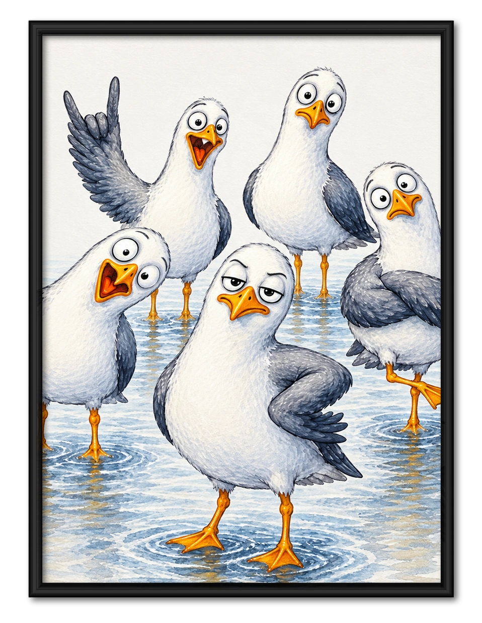 Funny Seagull Gang Coastal Humor Canvas Art