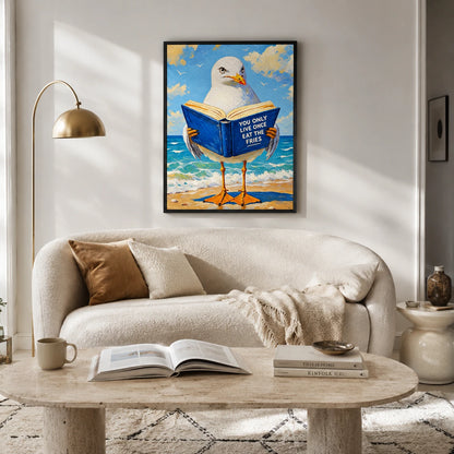 Funny Seagull YOLO Quote Canvas Wall Art