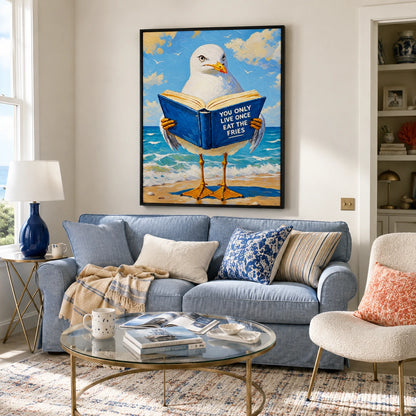 Funny Seagull YOLO Quote Canvas Wall Art