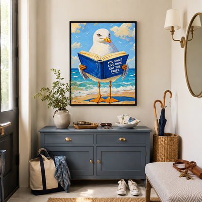 Funny Seagull YOLO Quote Canvas Wall Art