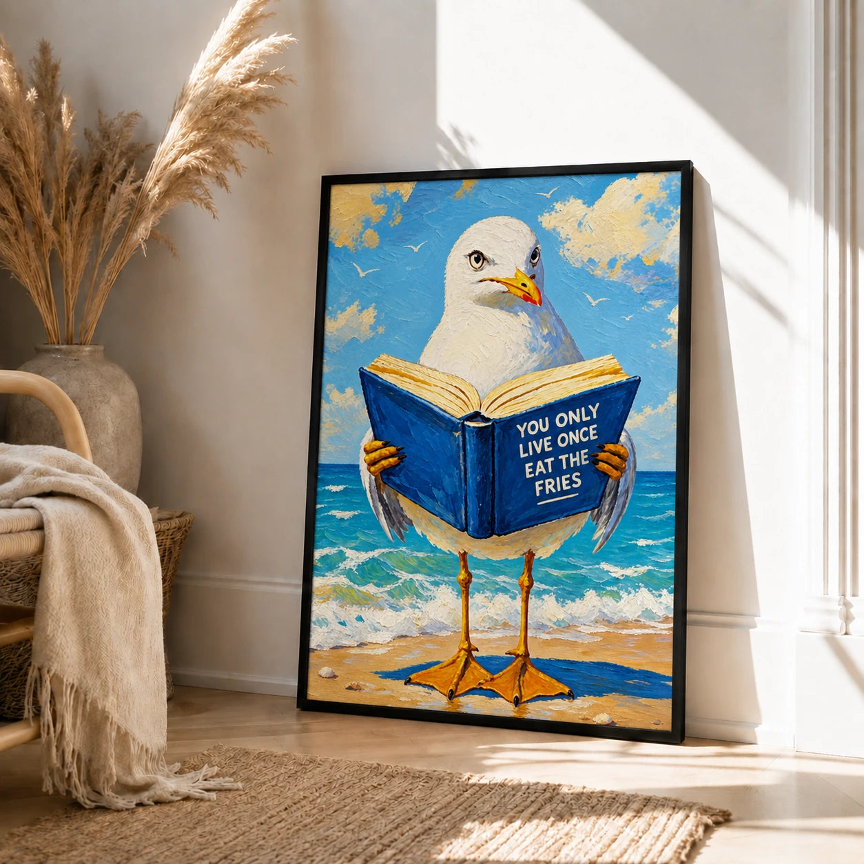 Funny Seagull YOLO Quote Canvas Wall Art