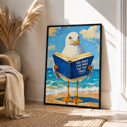 Funny Seagull YOLO Quote Canvas Wall Art