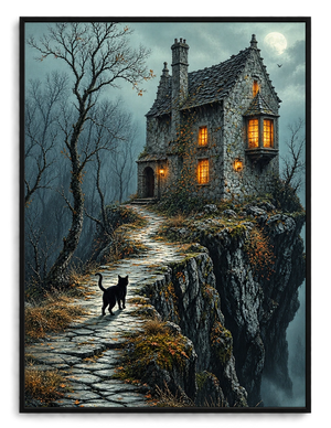 Gothic Black Cat Haunted House Dark Fantasy Canvas