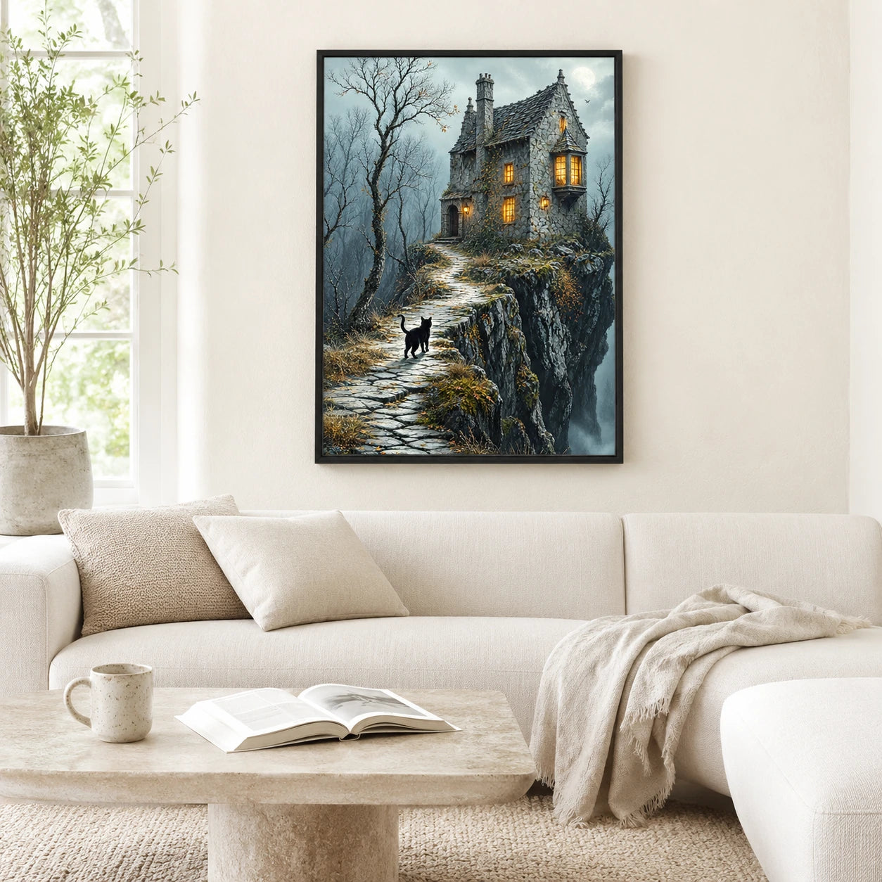 Gothic Black Cat Haunted House Dark Fantasy Canvas