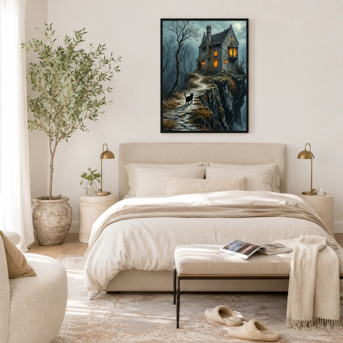 Gothic Black Cat Haunted House Dark Fantasy Canvas