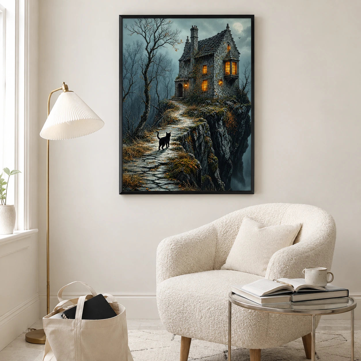 Gothic Black Cat Haunted House Dark Fantasy Canvas