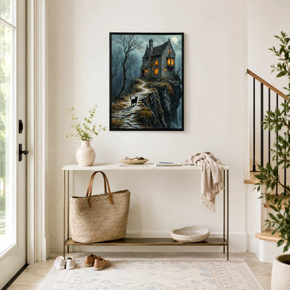 Gothic Black Cat Haunted House Dark Fantasy Canvas