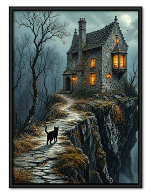 Gothic Black Cat Haunted House Dark Fantasy Canvas