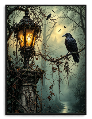 Gothic Raven Lantern Dark Forest Canvas Art
