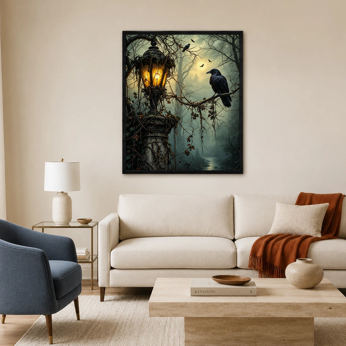 Gothic Raven Lantern Dark Forest Canvas Art