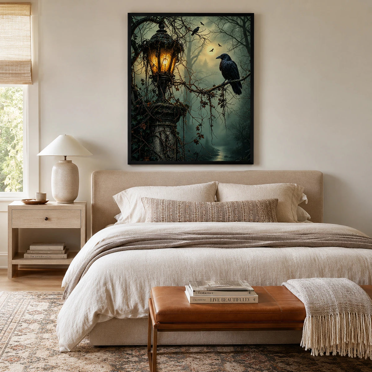 Gothic Raven Lantern Dark Forest Canvas Art