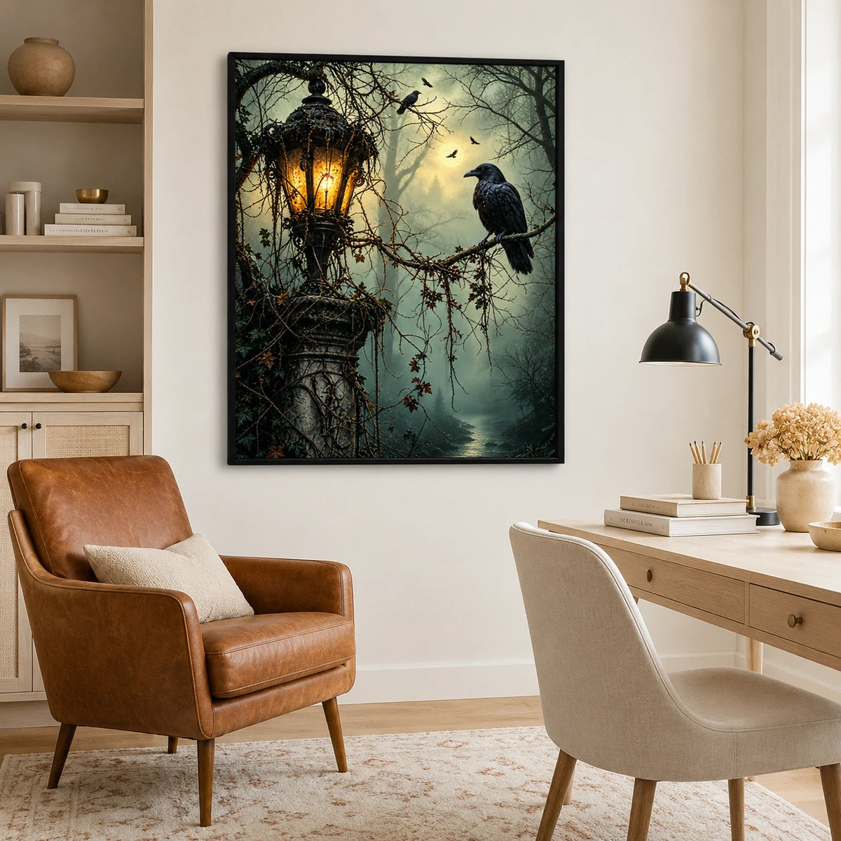Gothic Raven Lantern Dark Forest Canvas Art