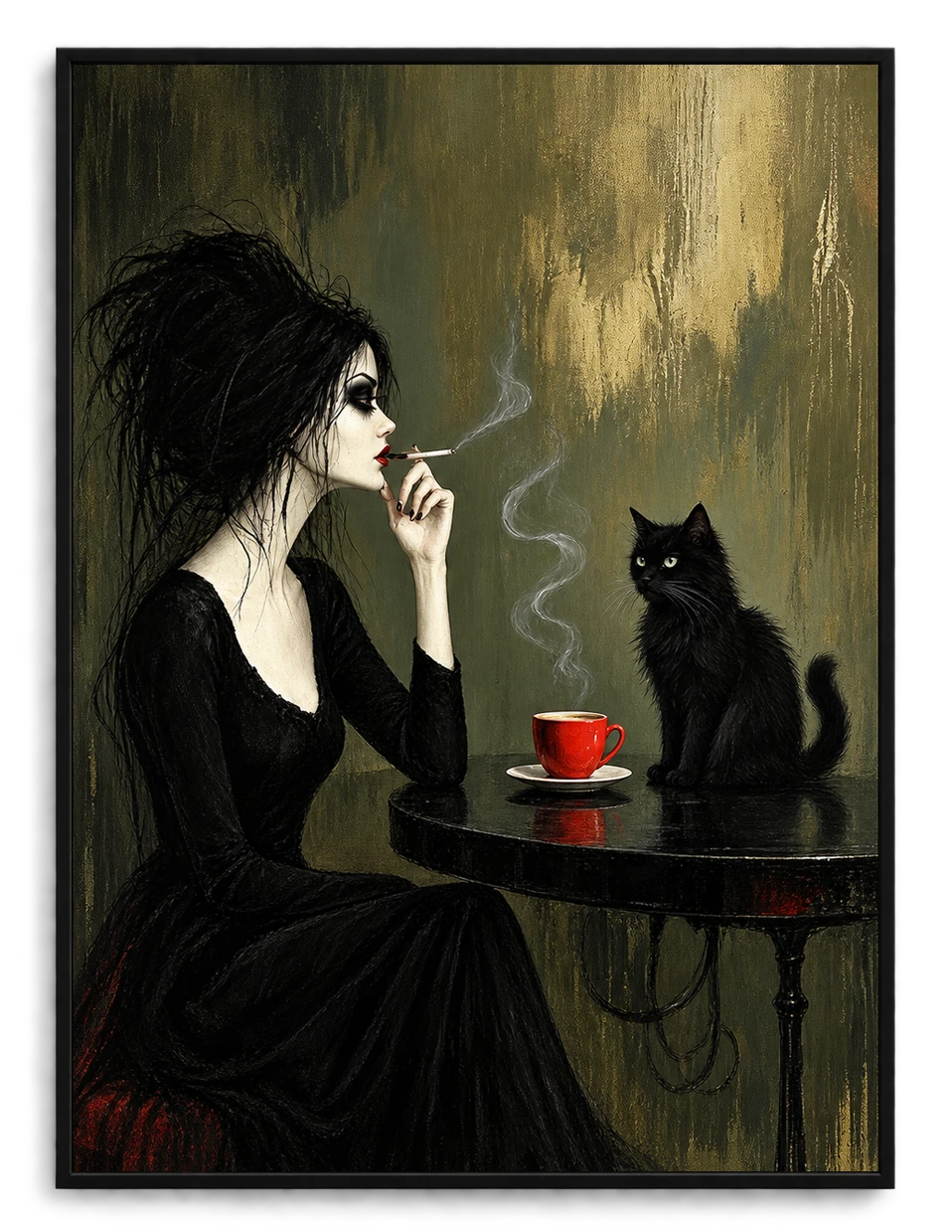 Gothic Woman Black Cat Dark Academia Canvas Art