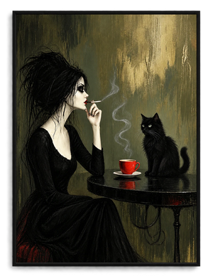 Gothic Woman Black Cat Dark Academia Canvas Art