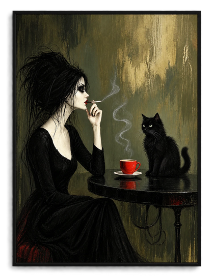 Gothic Woman Black Cat Dark Academia Canvas Art