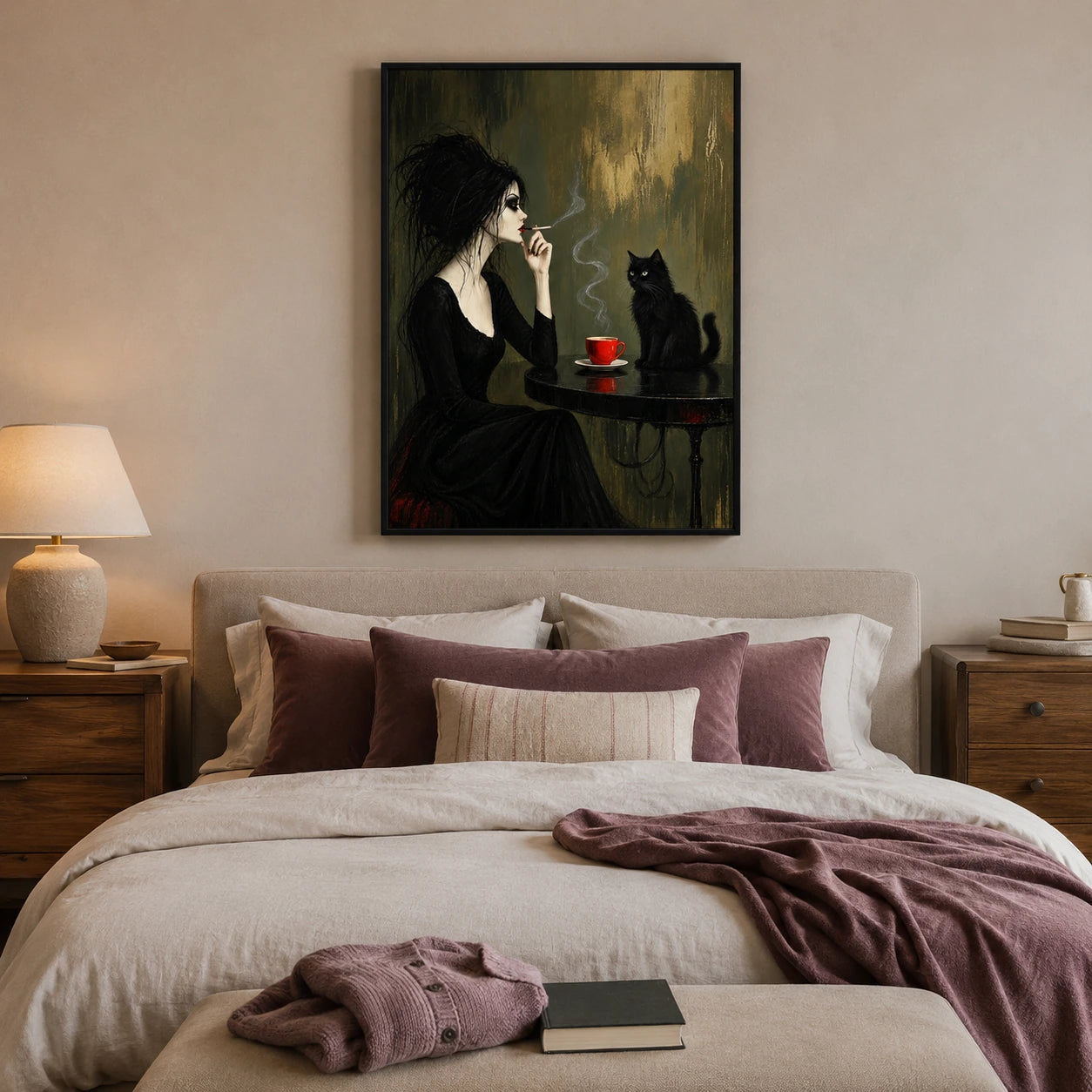 Gothic Woman Black Cat Dark Academia Canvas Art