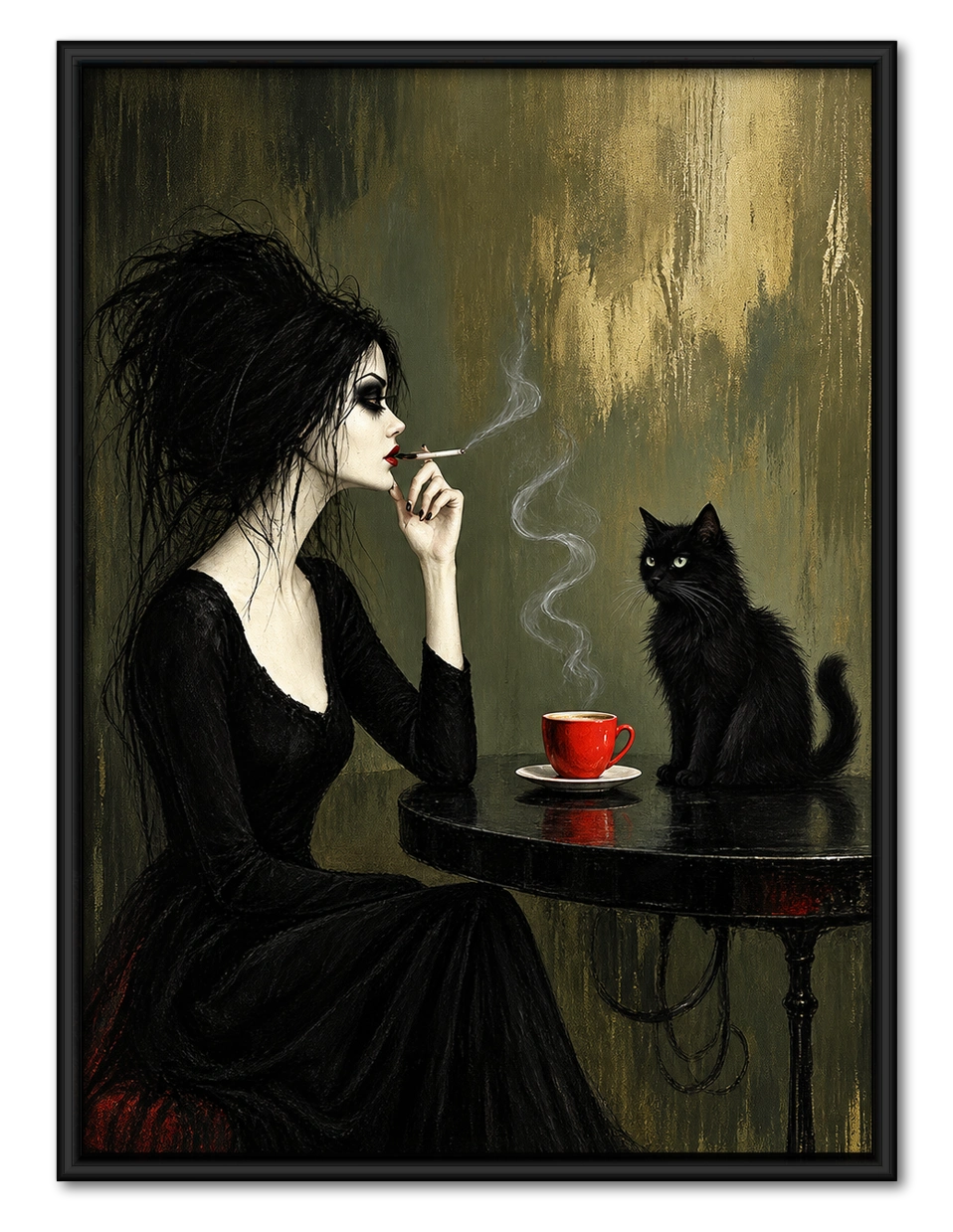 Gothic Woman Black Cat Dark Academia Canvas Art