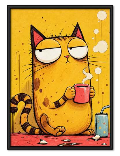 Grumpy Cat Coffee Cup Funny Canvas Wall Art