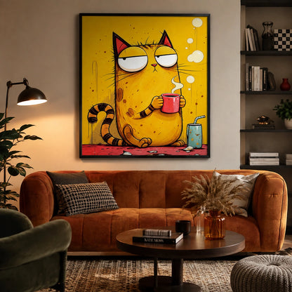 Grumpy Cat Coffee Cup Funny Canvas Wall Art