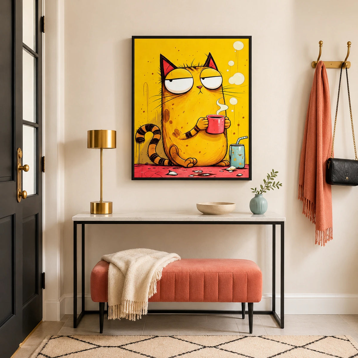 Grumpy Cat Coffee Cup Funny Canvas Wall Art