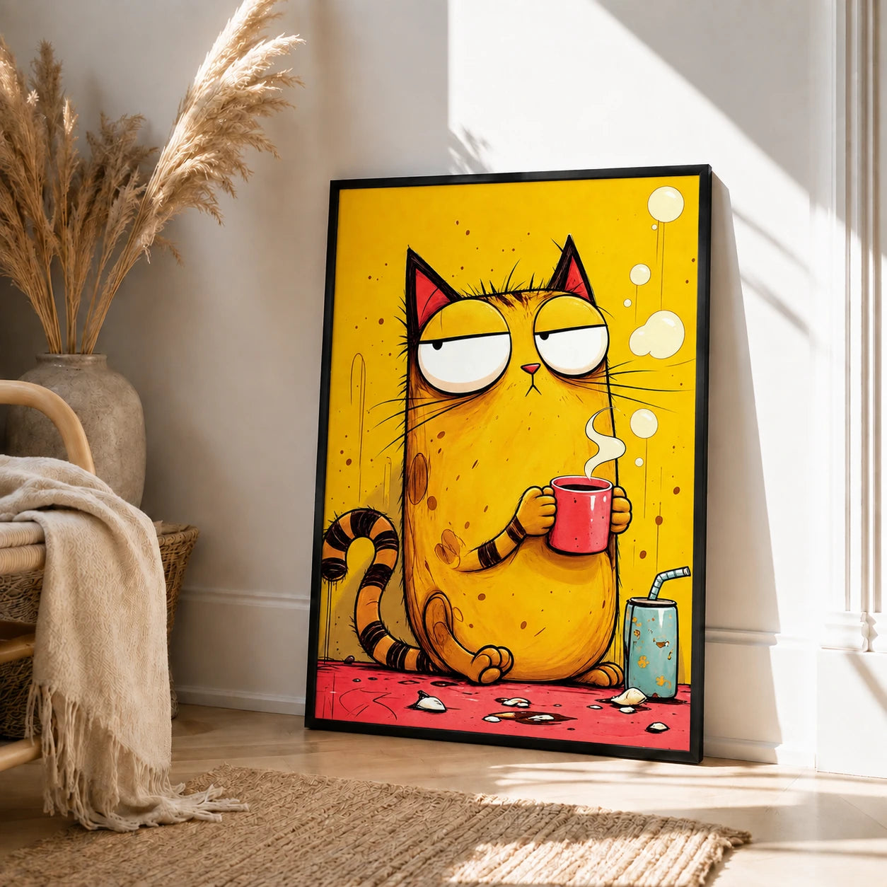 Grumpy Cat Coffee Cup Funny Canvas Wall Art