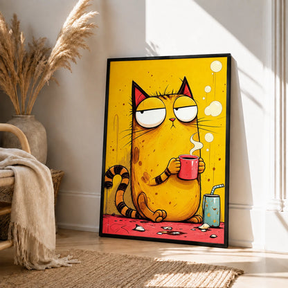 Grumpy Cat Coffee Cup Funny Canvas Wall Art