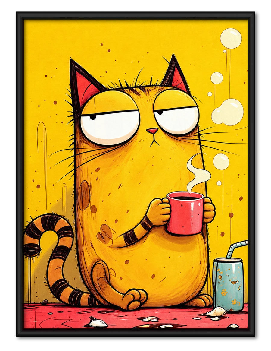 Grumpy Cat Coffee Cup Funny Canvas Wall Art