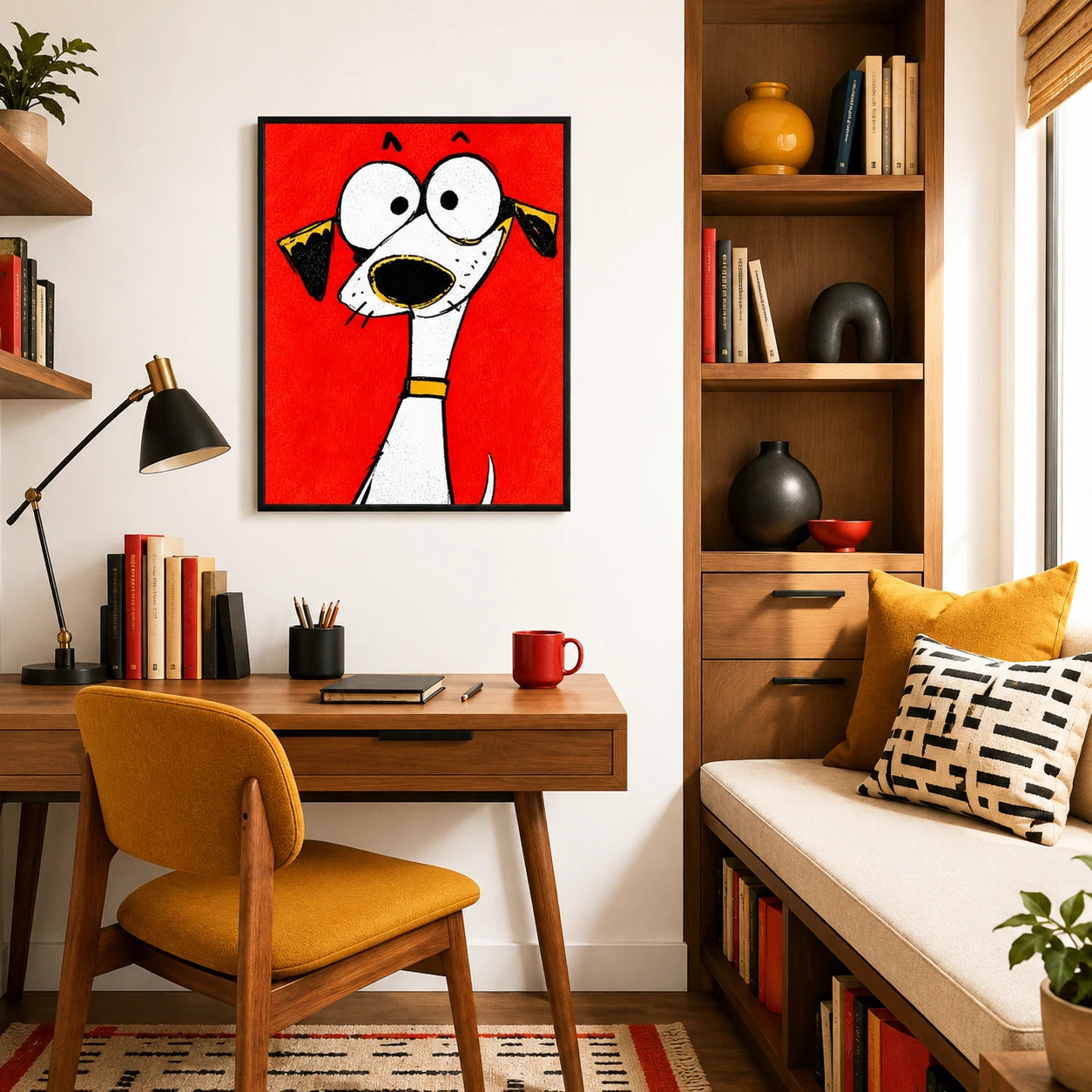 Mini Cartoon Dog in Tiny Gold Frame
