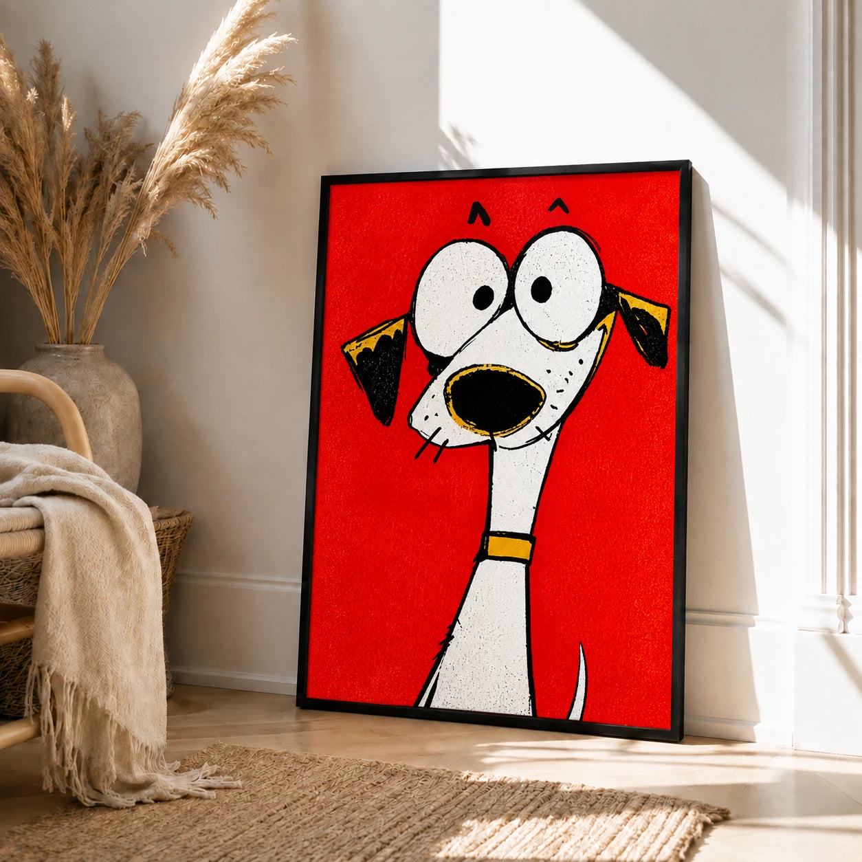 Mini Cartoon Dog in Tiny Gold Frame