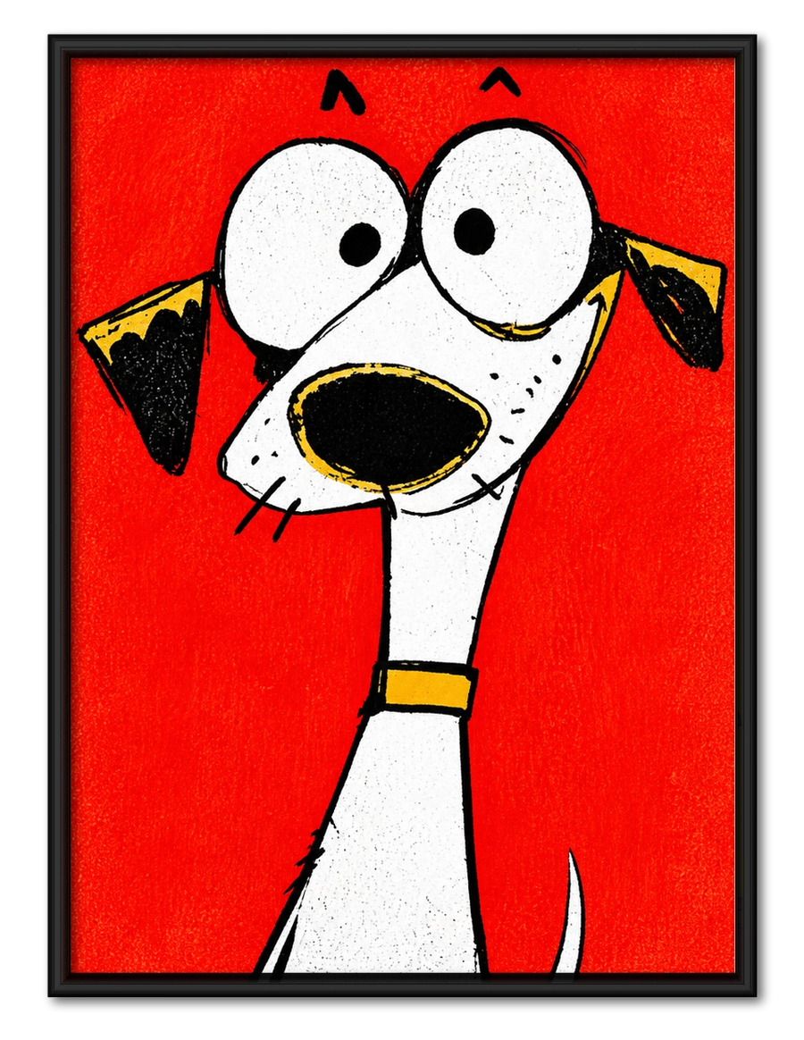 Mini Cartoon Dog in Tiny Gold Frame