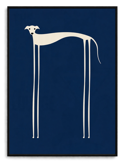 Minimalist Greyhound Navy Blue Framed Canvas Art