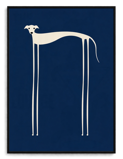 Minimalist Greyhound Navy Blue Framed Canvas Art