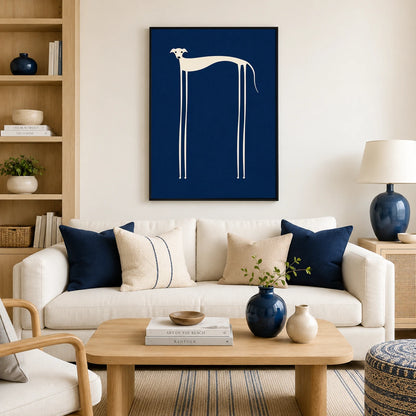 Minimalist Greyhound Navy Blue Framed Canvas Art