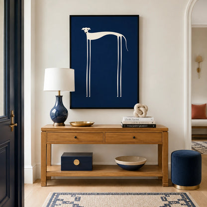 Minimalist Greyhound Navy Blue Framed Canvas Art